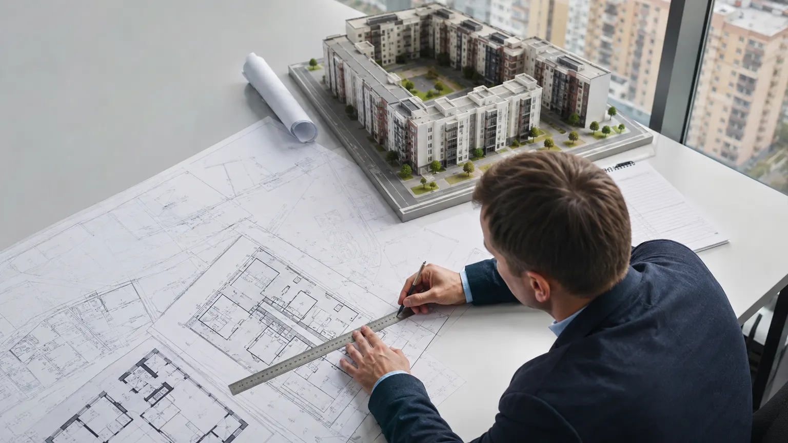 Специалист сопоставляет план объекта с кадастровыми материалами